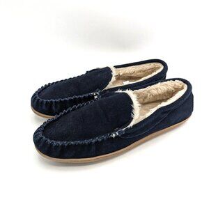 J. Crew Mens 10 Moccasins Slippers Navy Blue Suede Faux Shearling Shoes Loafers